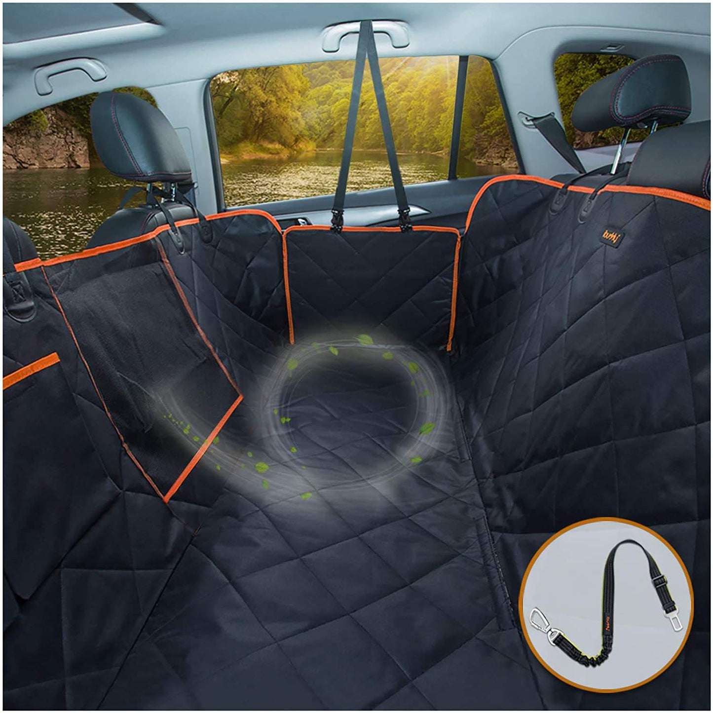 Kotilux 5-in-1 automobilio sėdynių užtiesalas su šonais, papildomu saugos diržu ir laikymo krepšiu, juodas, 137x147cm
