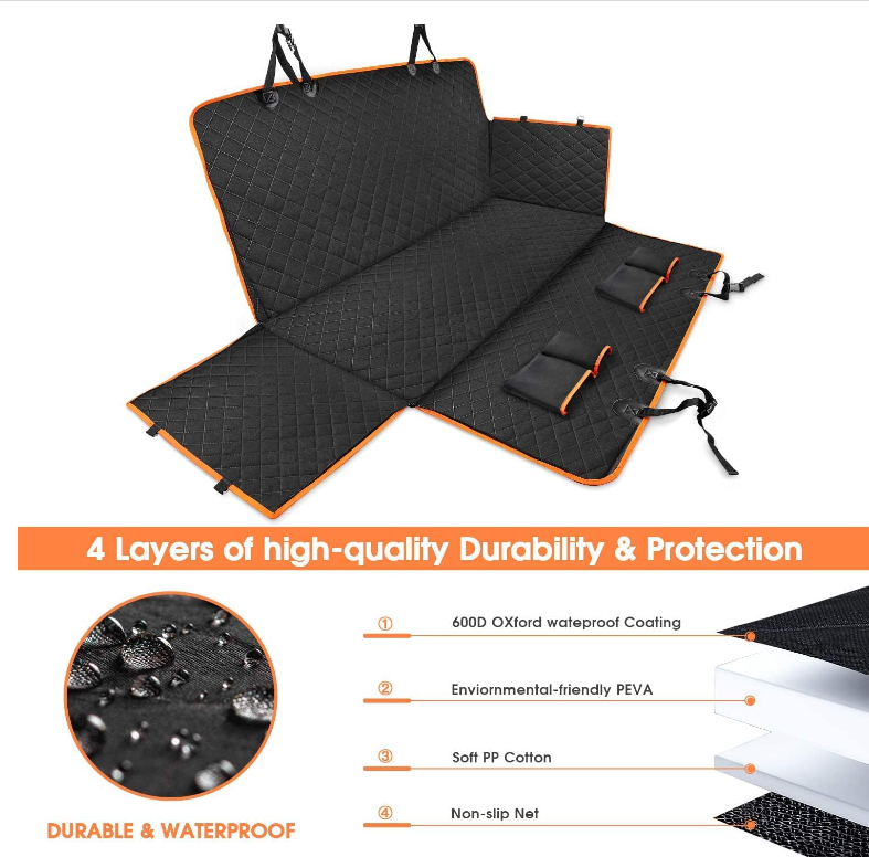Kotilux 5-in-1 automobilio sėdynių užtiesalas su šonais, papildomu saugos diržu ir laikymo krepšiu, juodas, 137x147cm