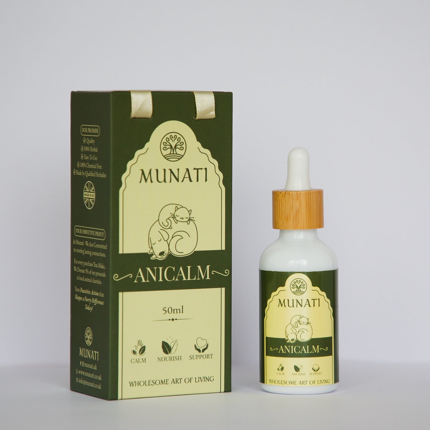 Natūralūs Raminamieji lašai nuo baimės ir nerimo naminiams gyvūnams 'Anicalm' Munati, 50ml
