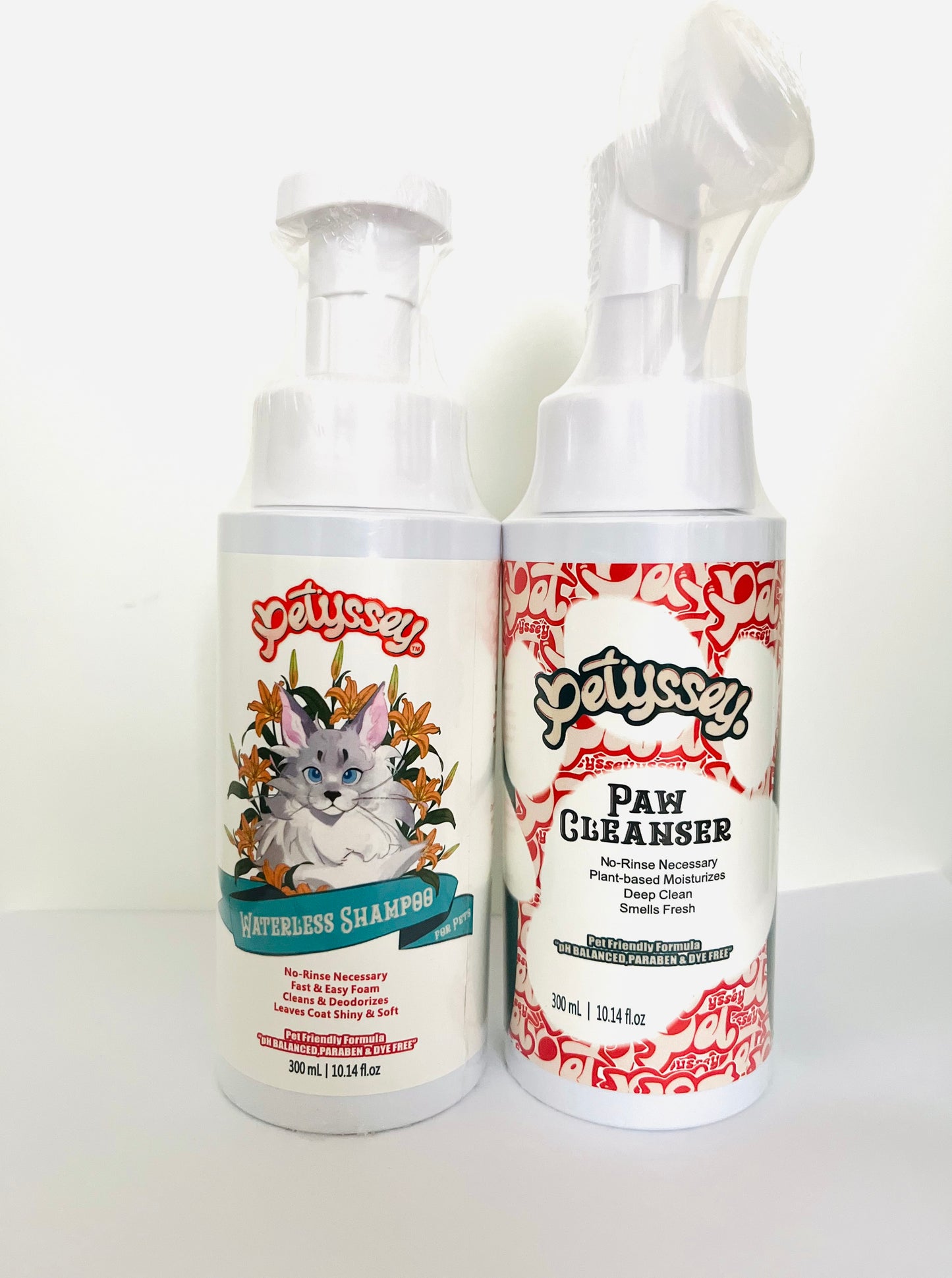 Petyssey Waterless Grooming Duo – No-Rinse Paw Cleaner & Water-Free Shampoo (2-Pack, 300ml Each)