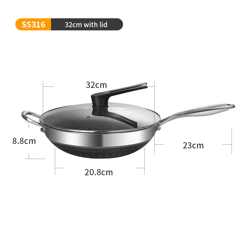 Kotilux Wok neprideganti korinė keptuvė su dangčiu, 32cm
