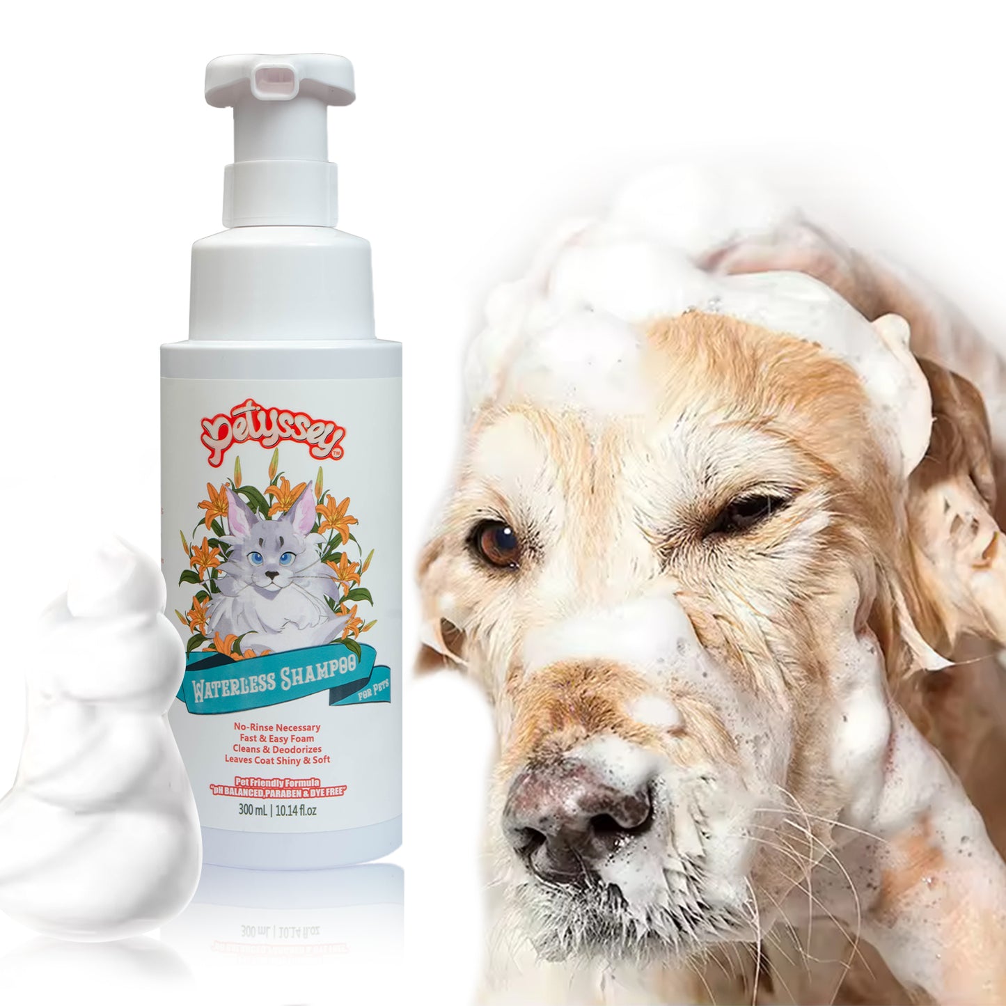 Petyssey Waterless Grooming Duo – No-Rinse Paw Cleaner & Water-Free Shampoo (2-Pack, 300ml Each)