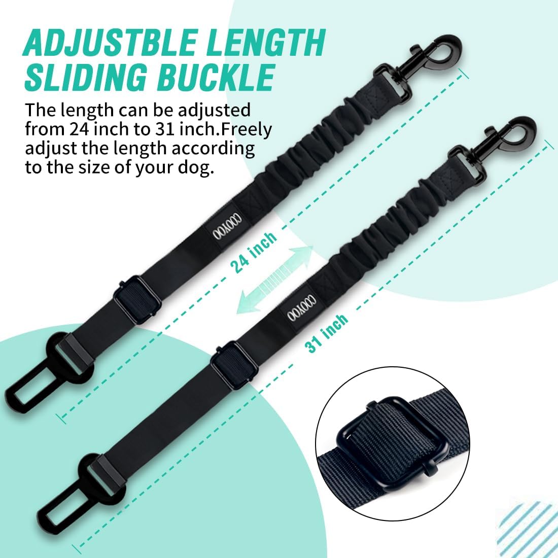 Shock absorbent Retractable Elastic Car Safety Belt For Dogs, 2 Piece Set