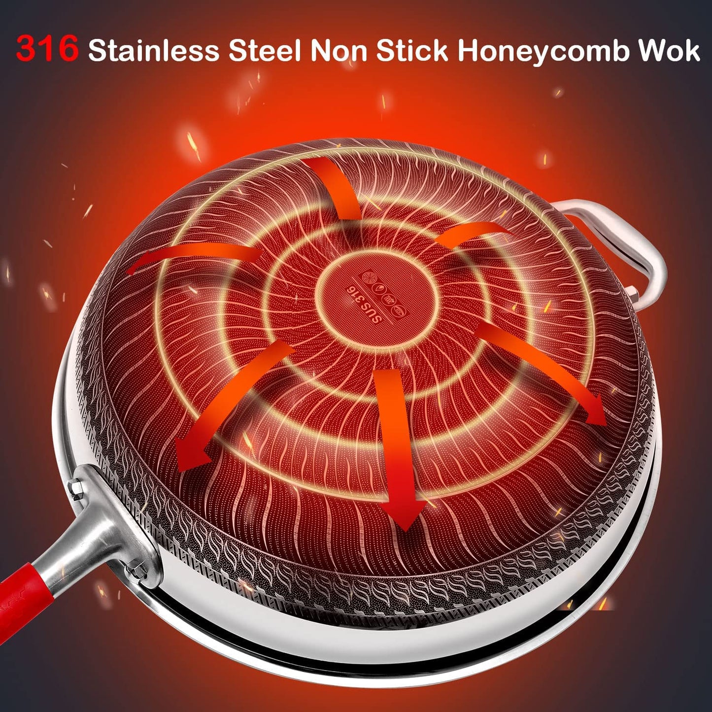 Kotilux Stainless Steel Non-Stick Honeycomb Wok with Lid, 32cm