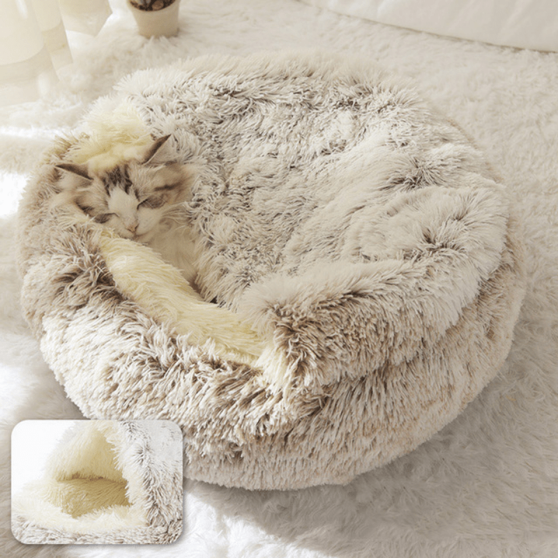 Luxurious Fluffy Hooded Dog & Cat Bed Cave with Hooded Blanket, Non-Slip, up to 13.6kg, 66cm