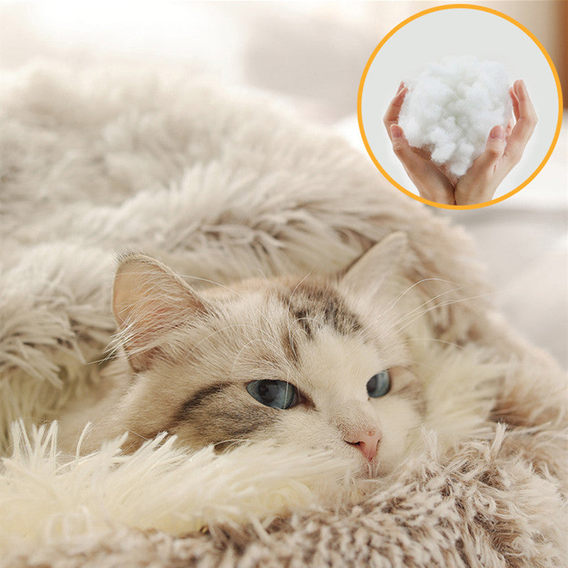 Luxurious Fluffy Hooded Cat & Dog Bed Cave with Hooded Blanket, Up to 6.8kg, 50cm