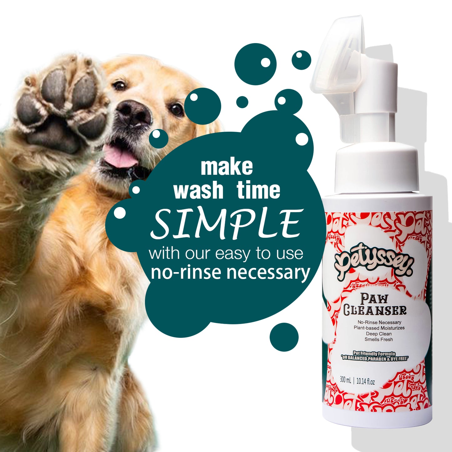 Waterless Paw Cleaner Foam For Pets, No-Rinse, Hypoallergenic 300ml