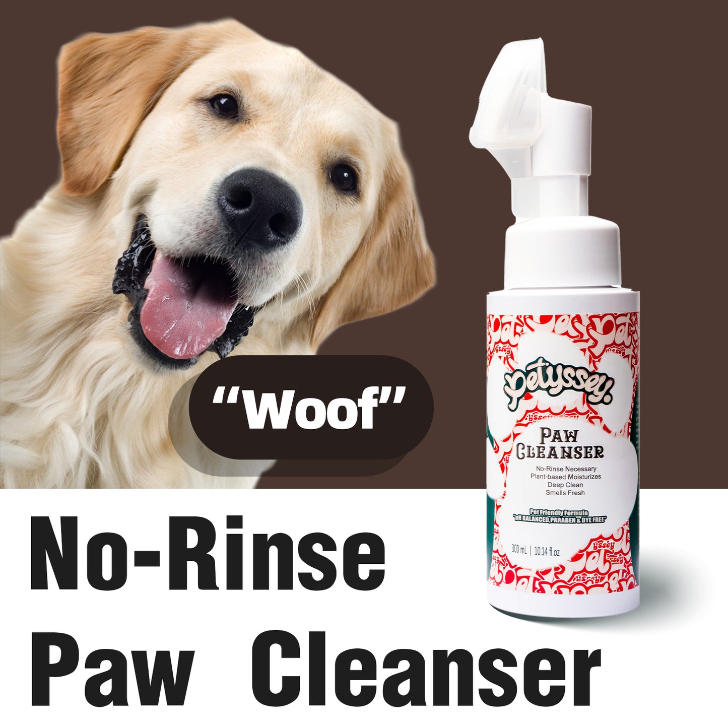Waterless Paw Cleaner Foam For Pets, No-Rinse, Hypoallergenic 300ml