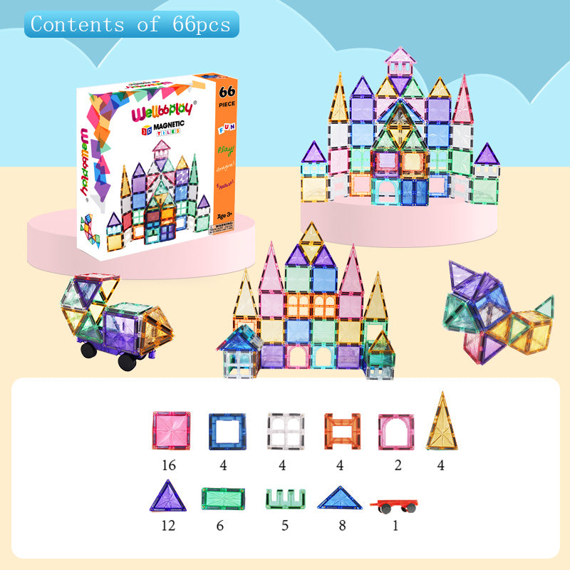3D Magnetic Building Blocks New Shinny Design 66 Piece Set +Gift!